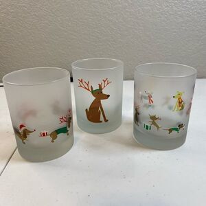 EUC Culver Set of 3 Festive Holiday Frosted Tumblers - 14oz - Dogs & Reindeer